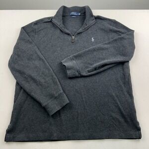 POLO RALPH LAUREN 1/4 Zip Estate Rib Pullover Sweater Mens L Large Gray Ivy Prep